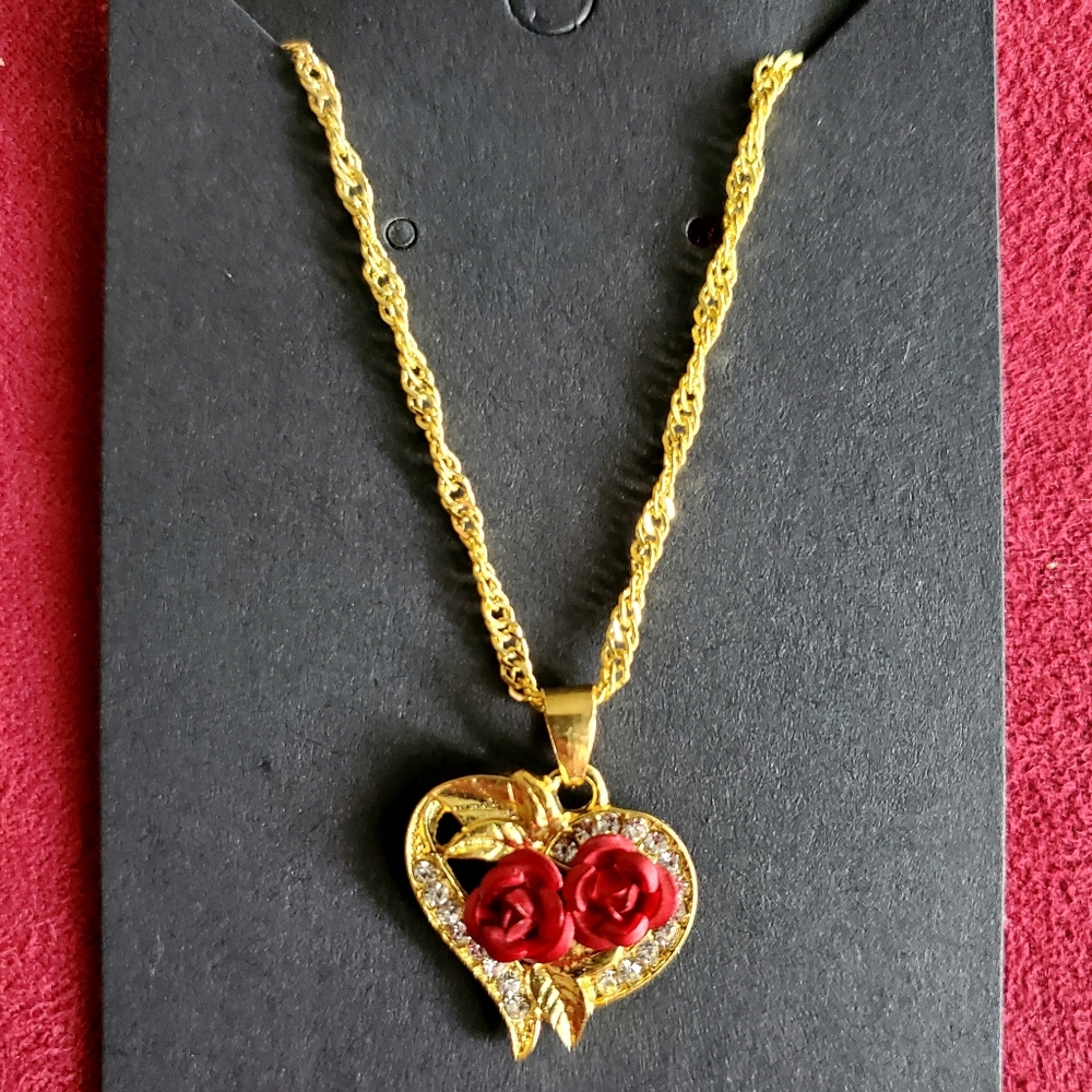 Heart With Rose Necklace
